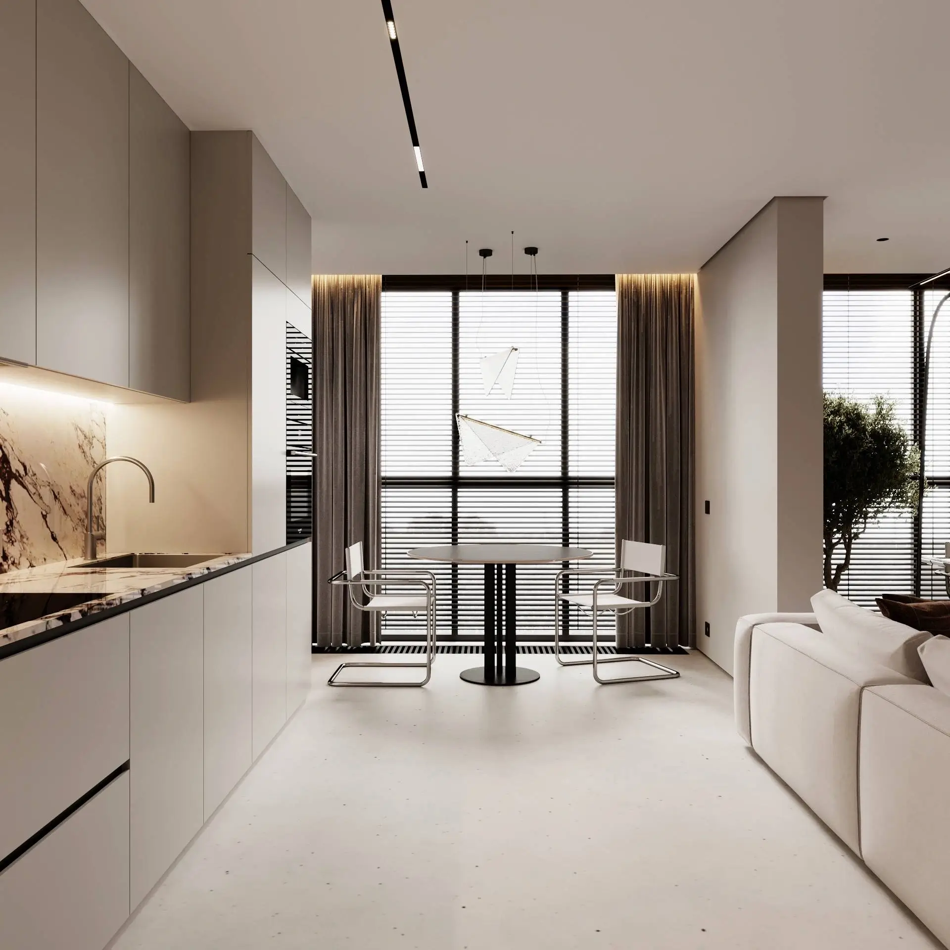 Wizualizacja wnętrza: kuchnia – ujęcie architekt-wnetrz-krakow-subtelny-jasny-strefa-dzienna